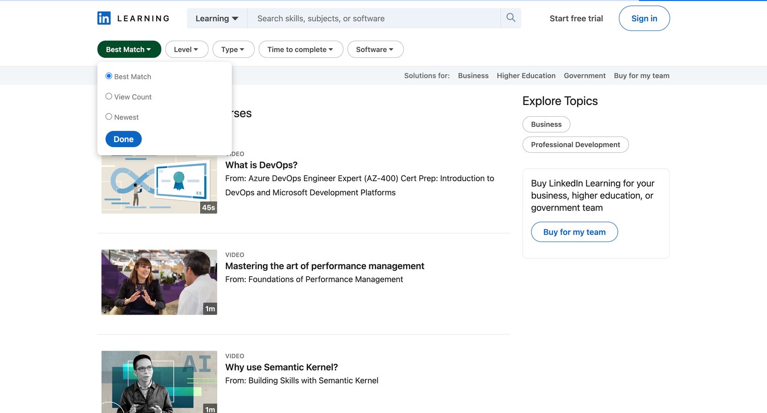 Linkedin - Online Courses, Training and Tutorials on LinkedIn Learning screen