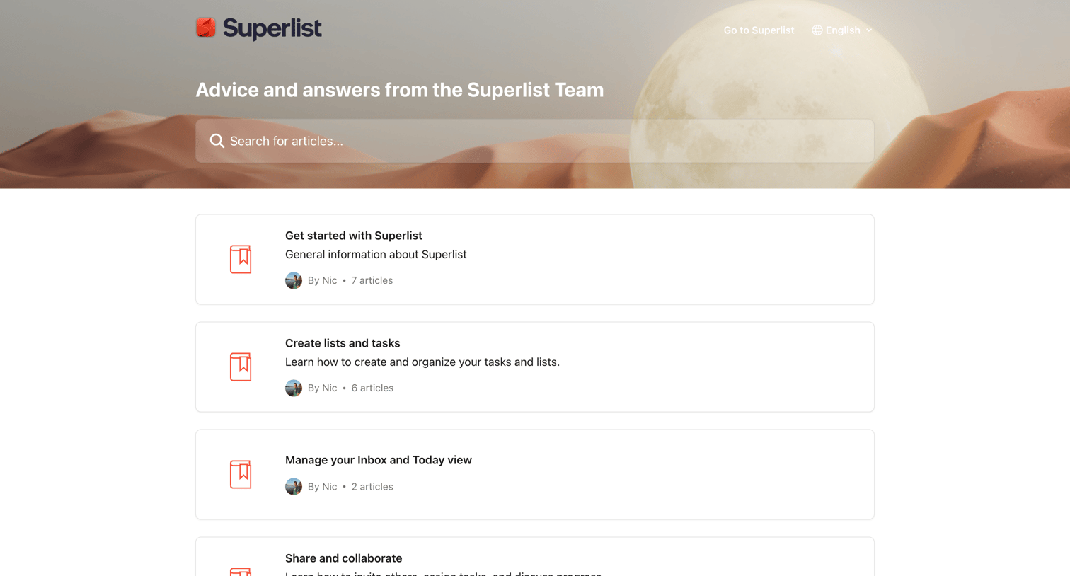 Superlist - Superlist Help Center screen