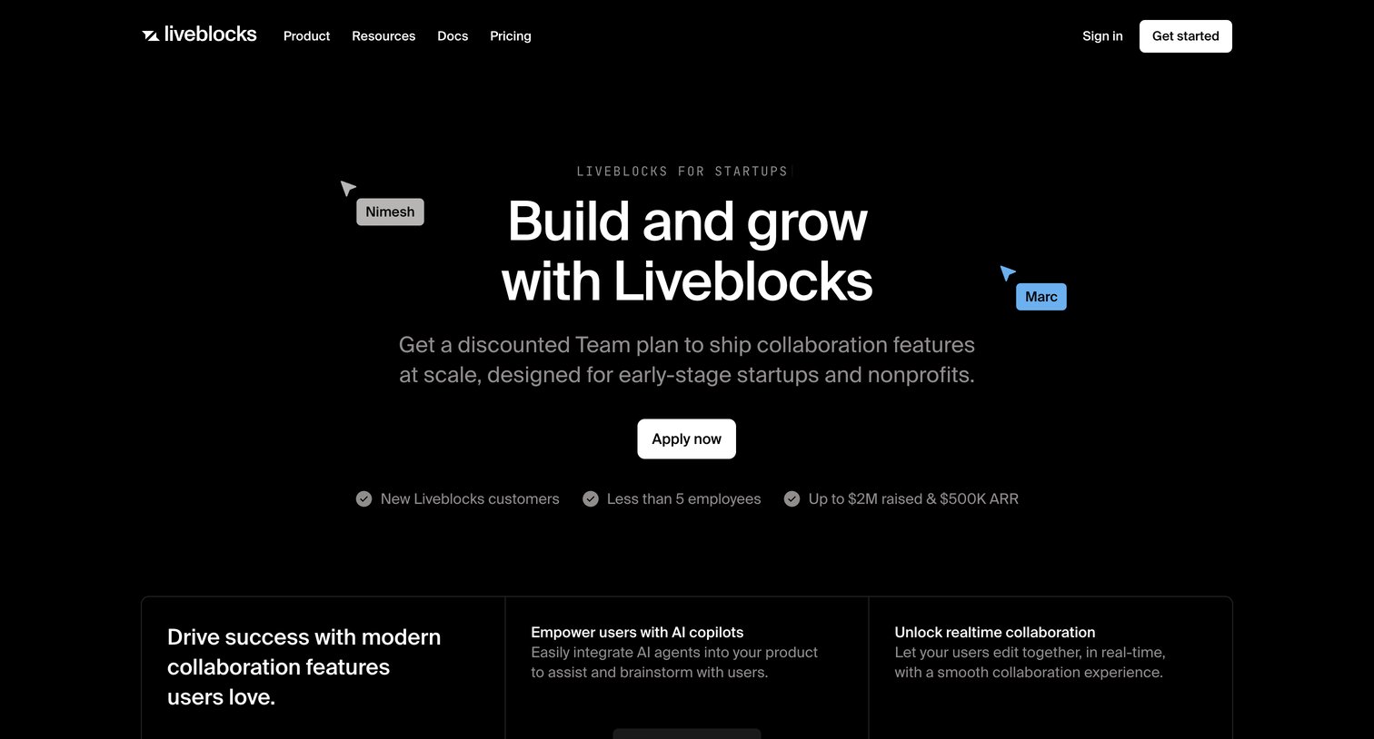 Liveblocks - Liveblocks for Startups  Liveblocks screen
