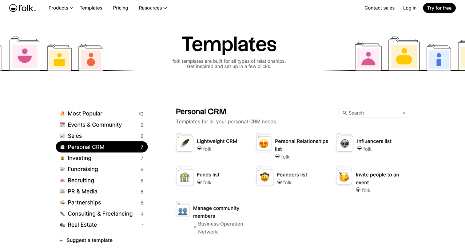 Folk - Personal CRM template screen