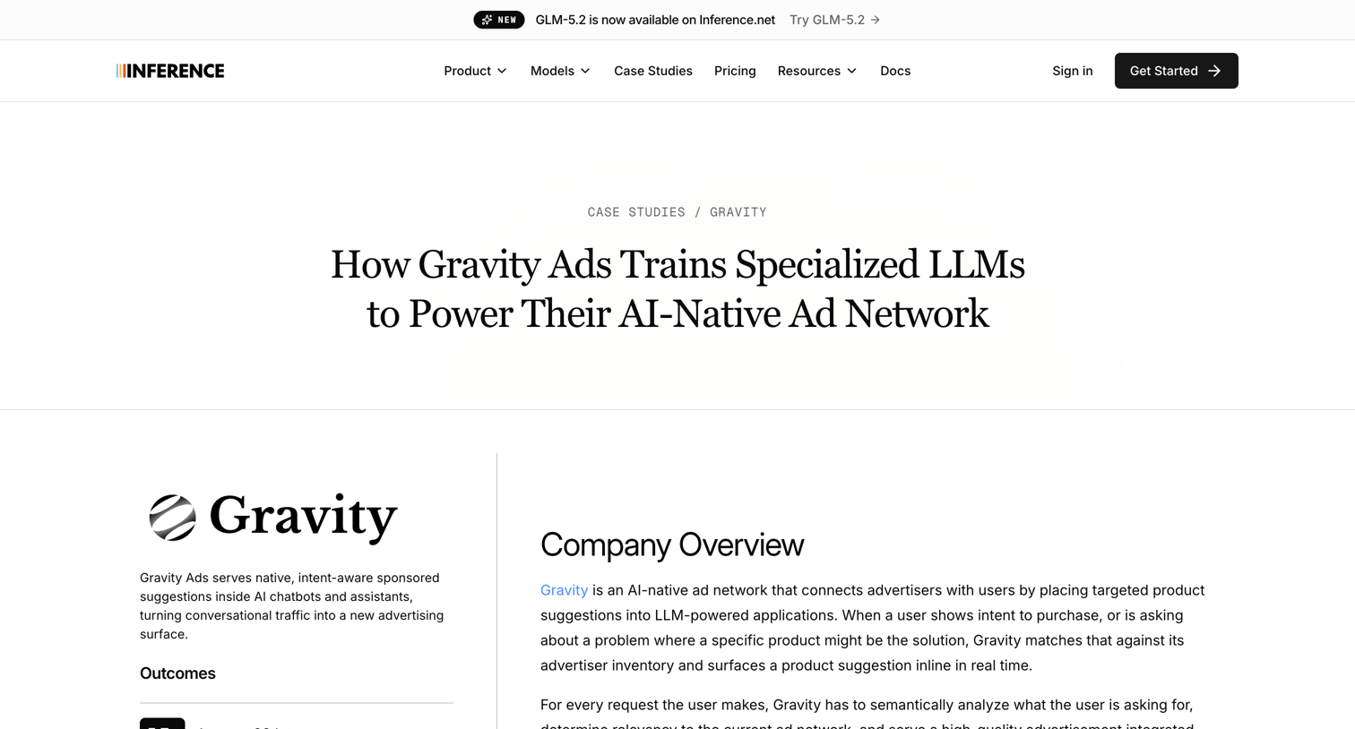 Inference - How Gravity Ads Trains Specialized LLMs to Power Their AI-Native Ad Network | Inference.net screen