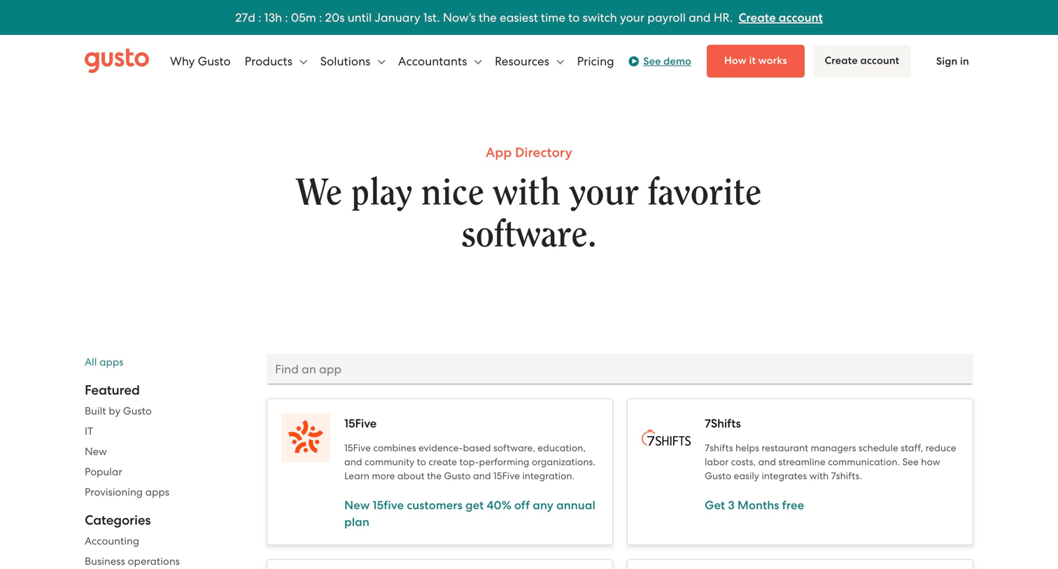 Gusto - Payroll Software Integrations and Offers | Gusto screen