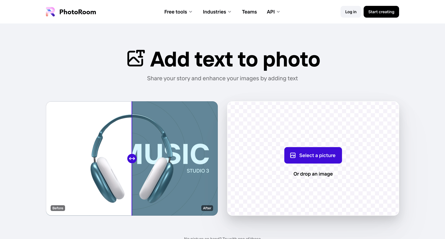 Photoroom - Add text to your photo or image online for free | PhotoRoom screen
