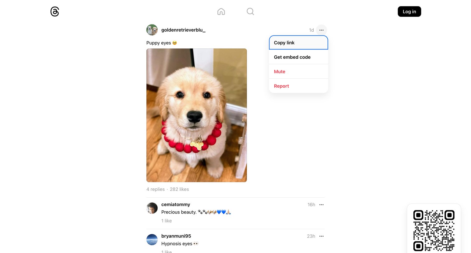 Threads - @goldenretrieverblu_ • Puppy eyes | • Threads screen