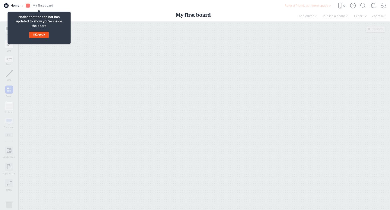 Milanote - My first board - Milanote screen