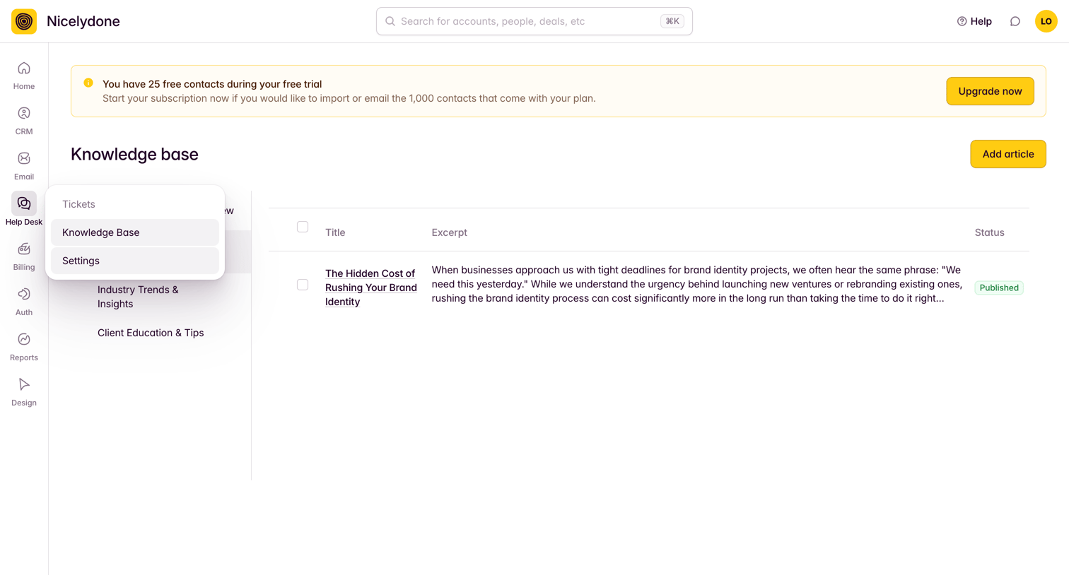 Outseta - View All Articles screen