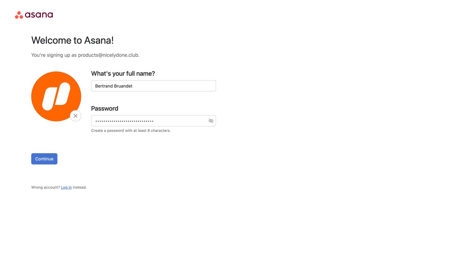 Asana - Set up your account - Asana screen