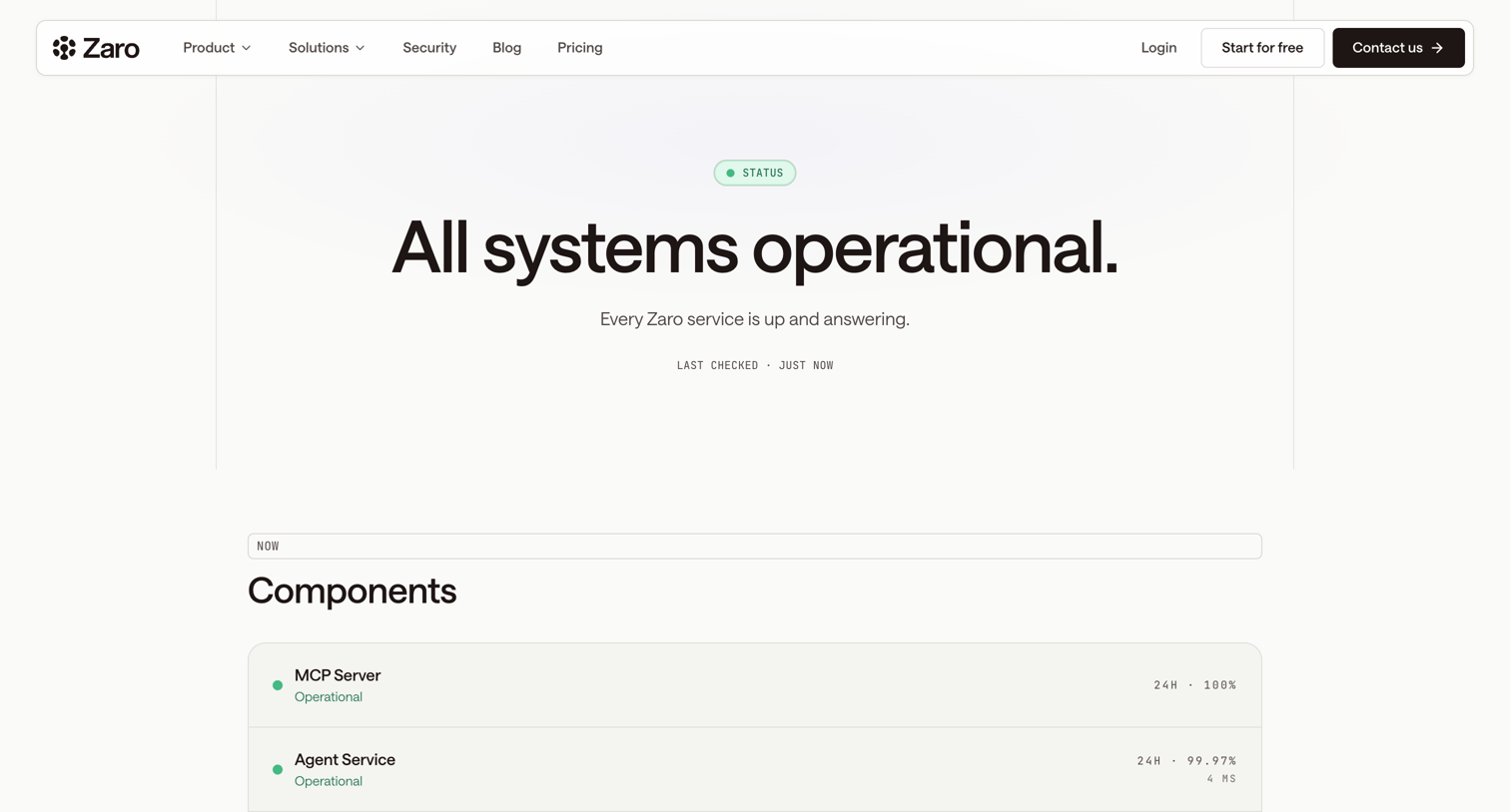 Zaro - Status - Zaro screen