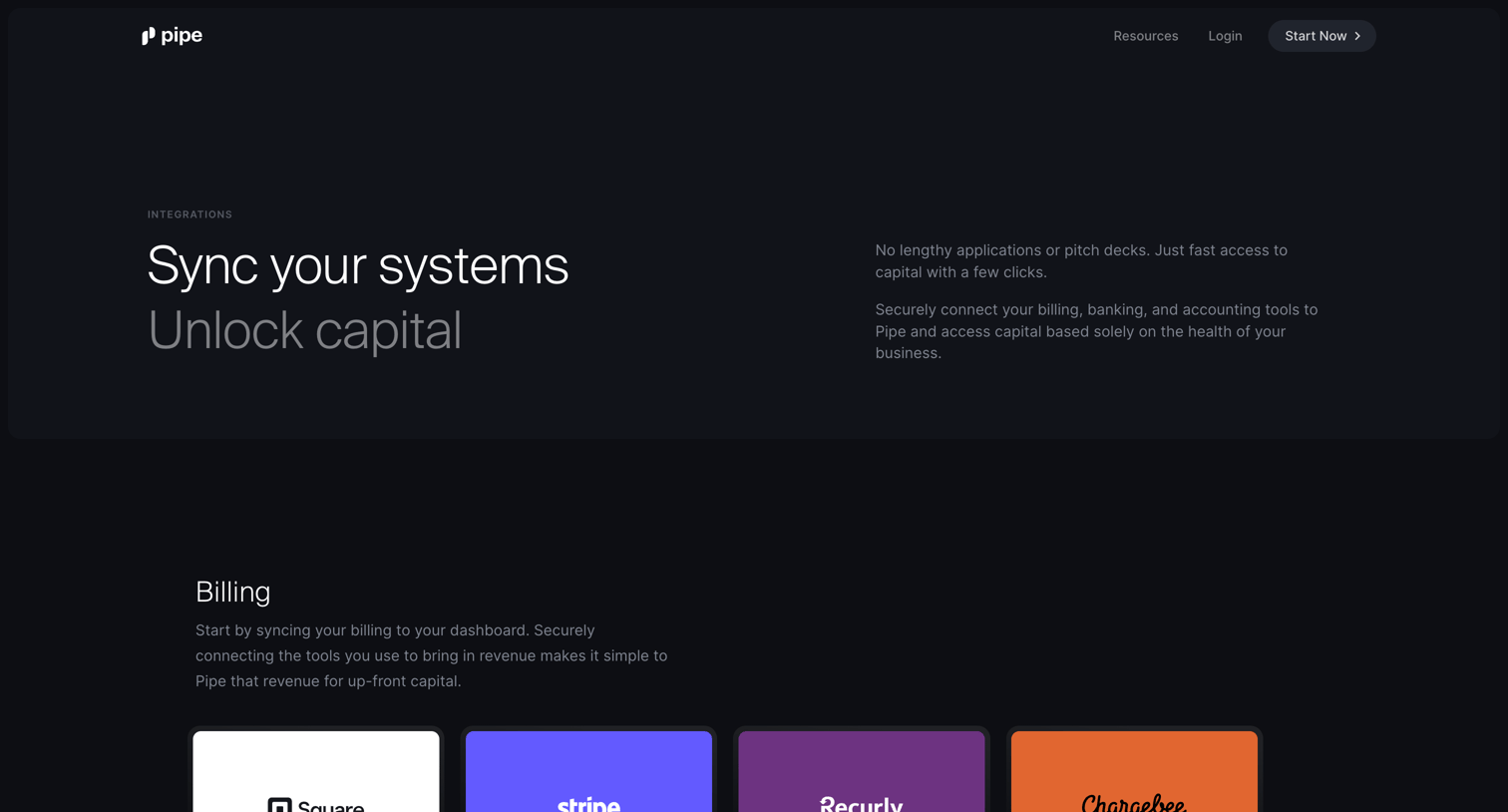 Pipe - Which billing, accounting, and banking apps work with Pipe screen