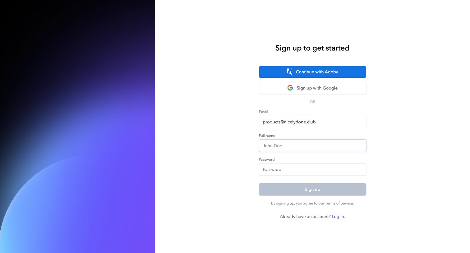 Frame.io - Login - Frame.io screen