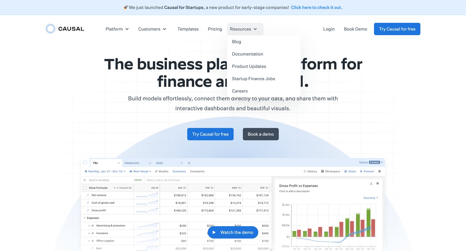 Causal - Causal The Business Planning Platform screen