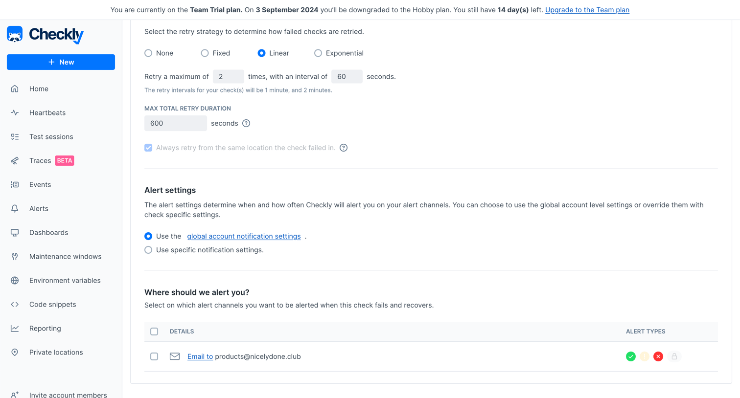 Checkly - New API check screen