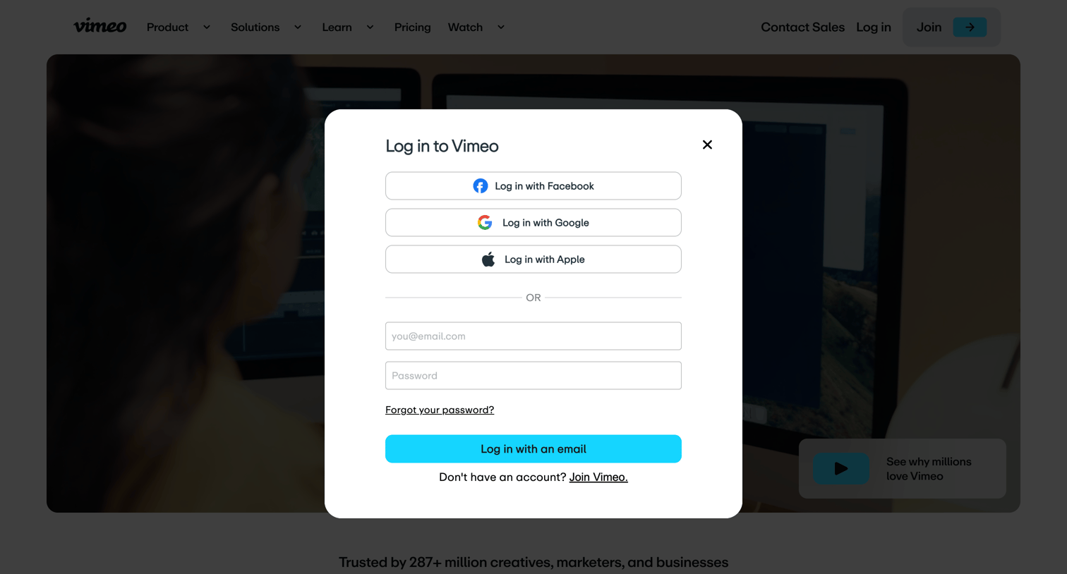 Vimeo - Forgot your password? screen