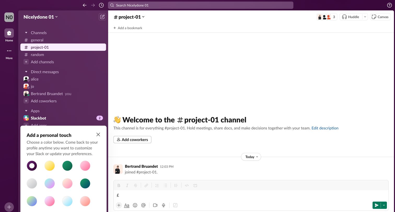 project-01 Channel - Nicelydone 01 - Slack from Slack