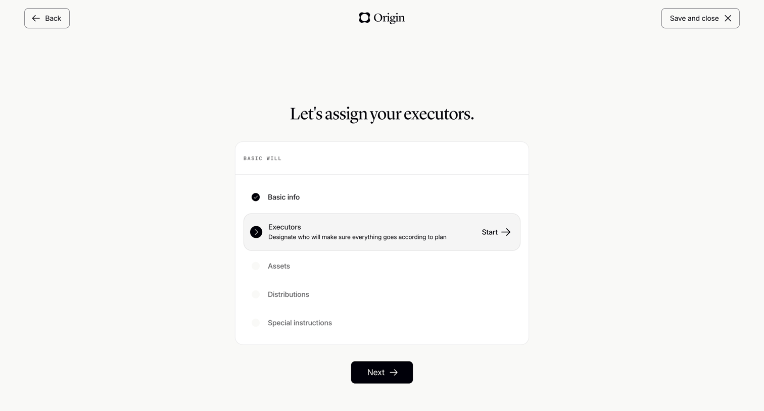 Origin Financial screen