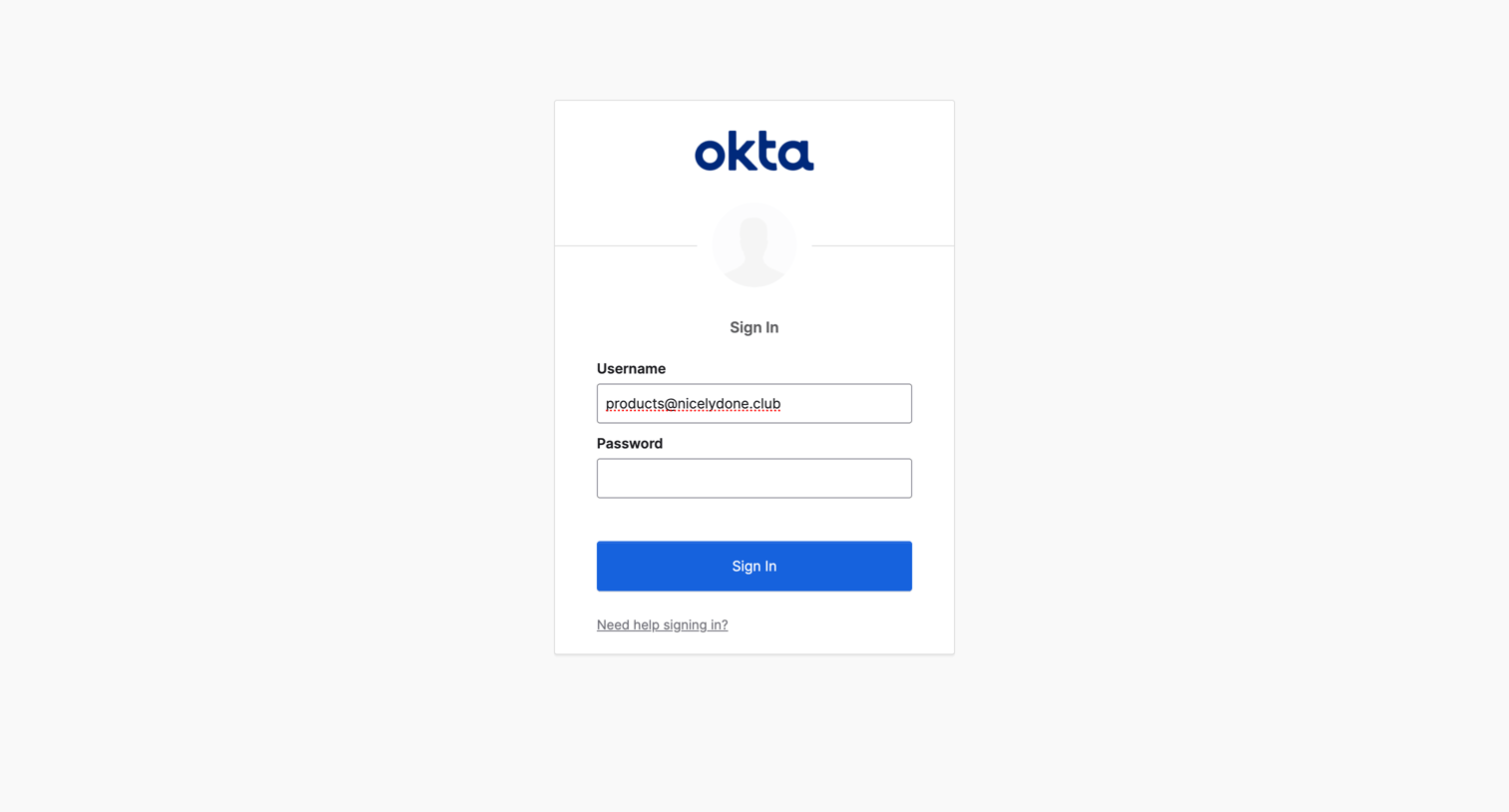 Okta - Sign In screen