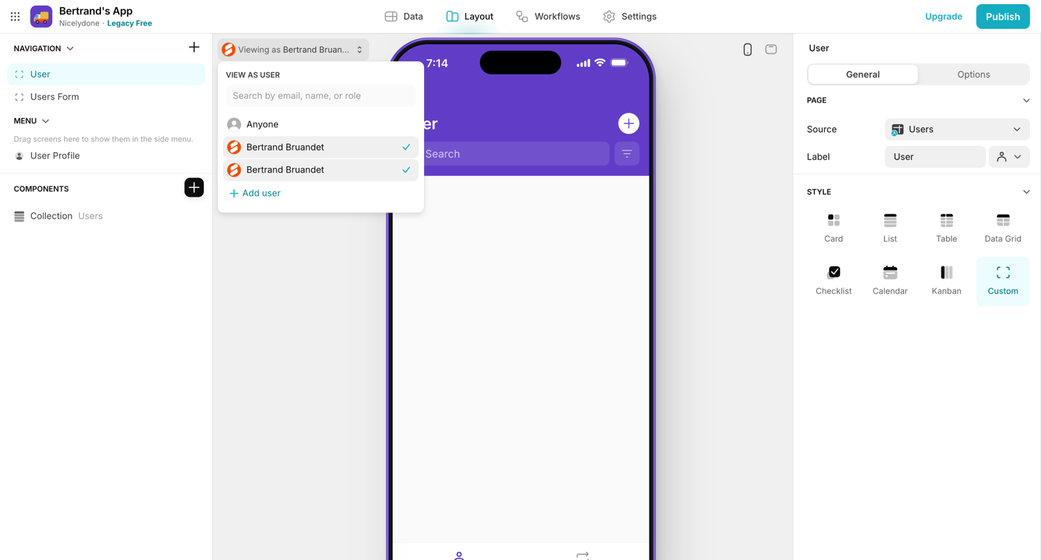 Glide - Bertrand's App · Glide screen