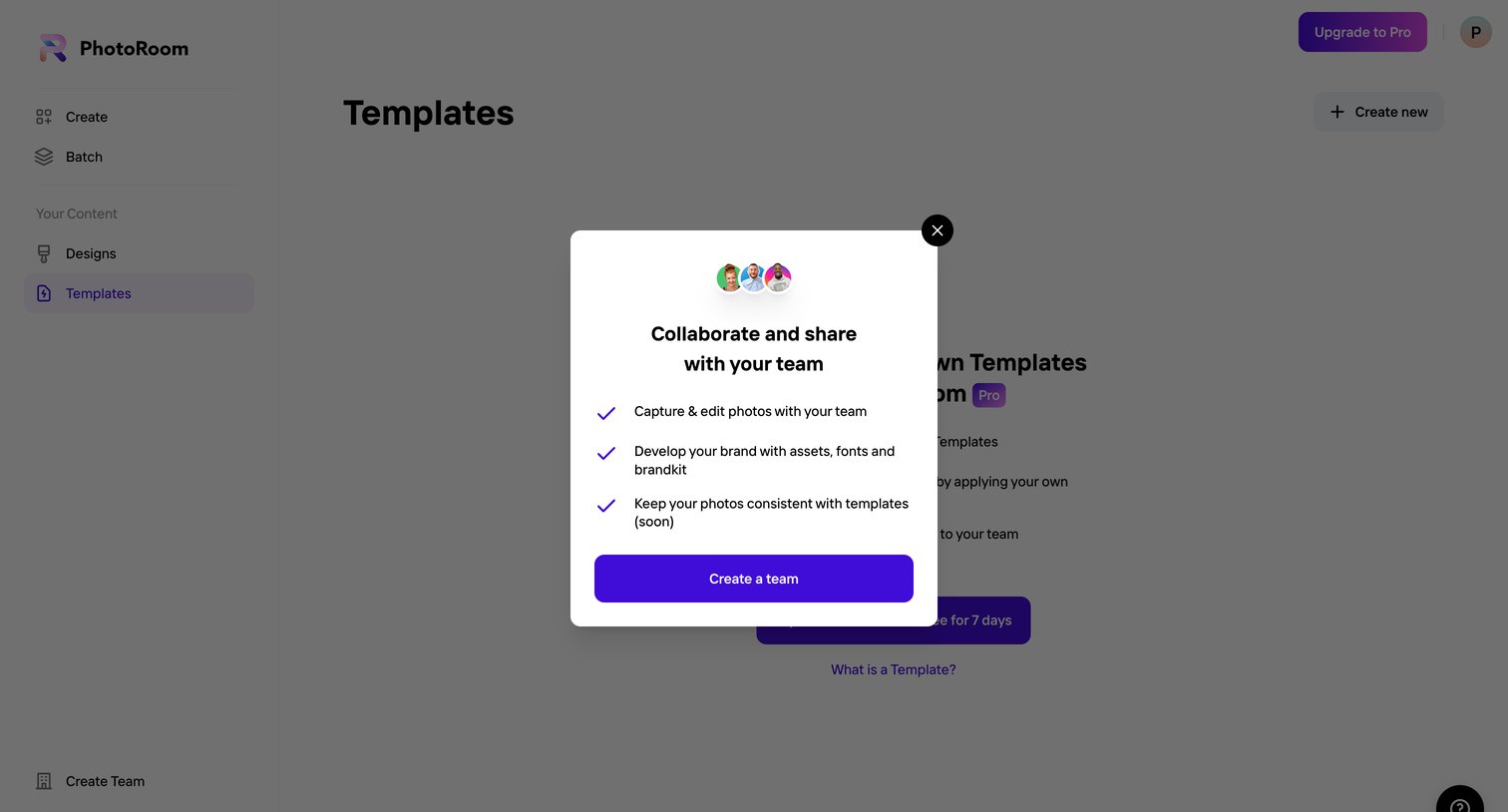 Photoroom - Your Content - Templates - PhotoRoom screen