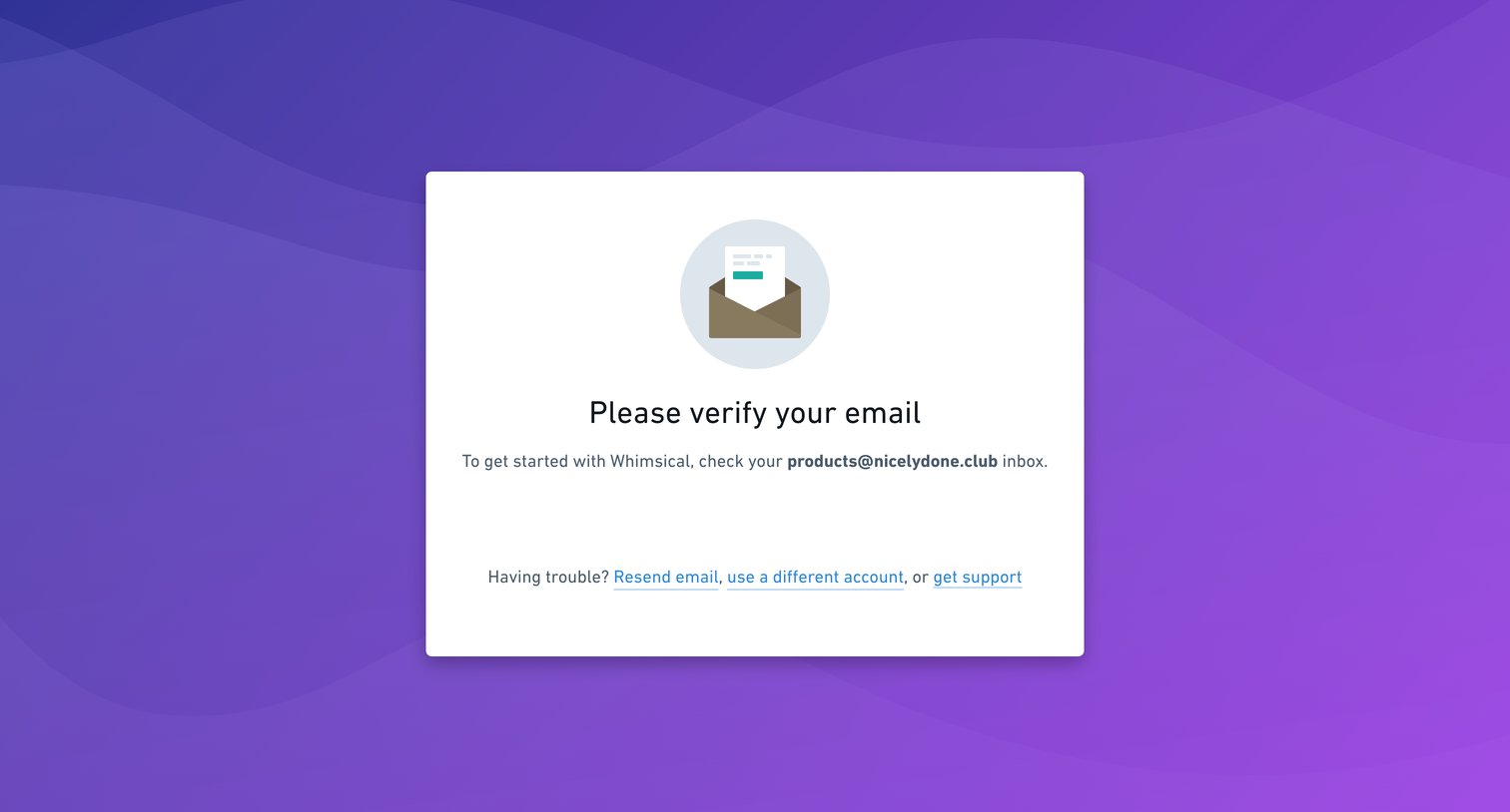 Whimsical - Email verification screen