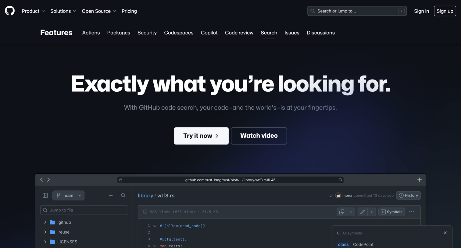 Github - GitHub code search · GitHub screen