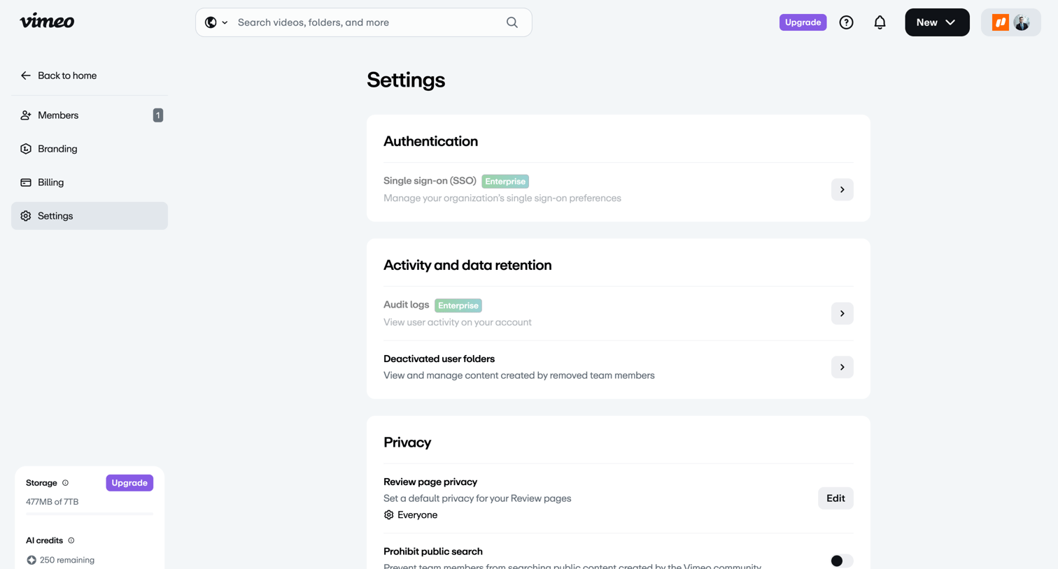 Vimeo screen