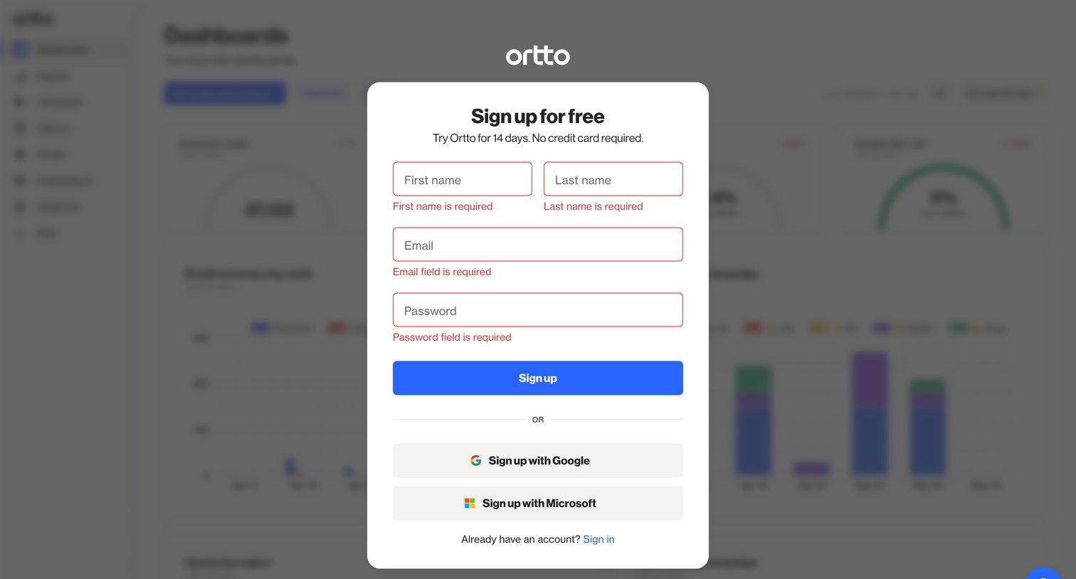 Ortto - Sign up - Ortto screen