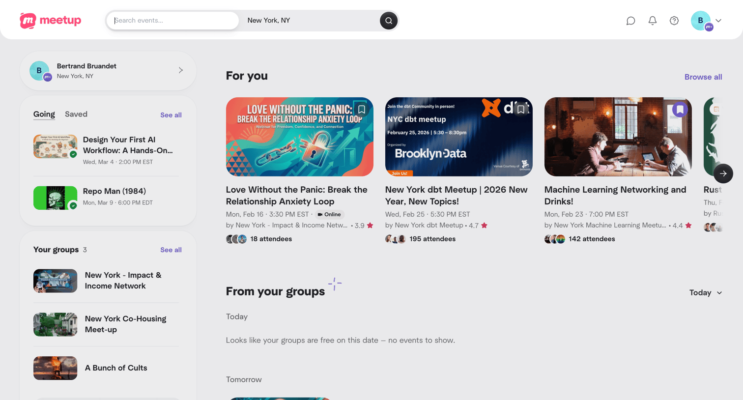 Meetup - Home screen