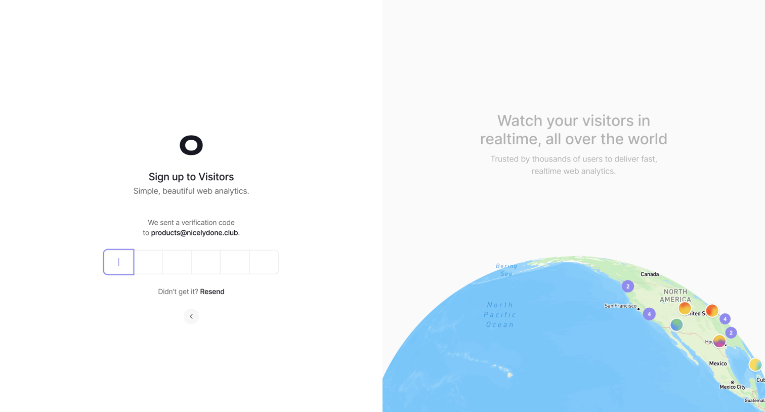 Visitors - Create account - Visitors screen