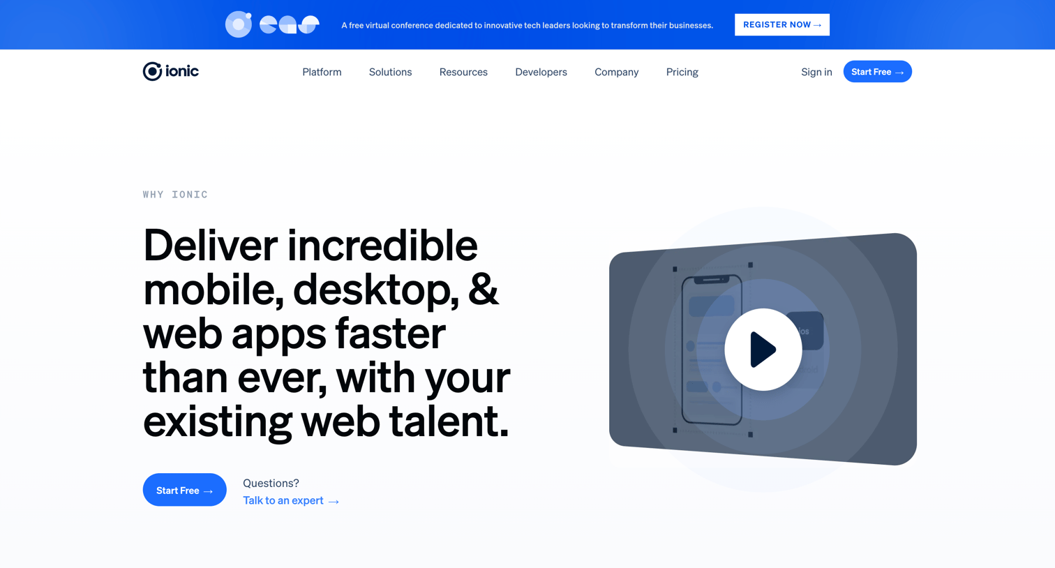Ionic - Why Ionic - Ionic - The Cross-Platform App Development Leader screen