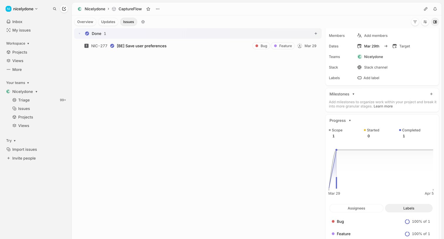 Linear - CaptureFlow › Issues screen