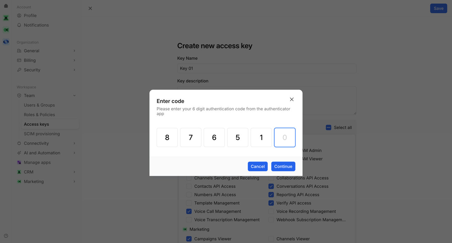 Create new access key | Bird from Bird