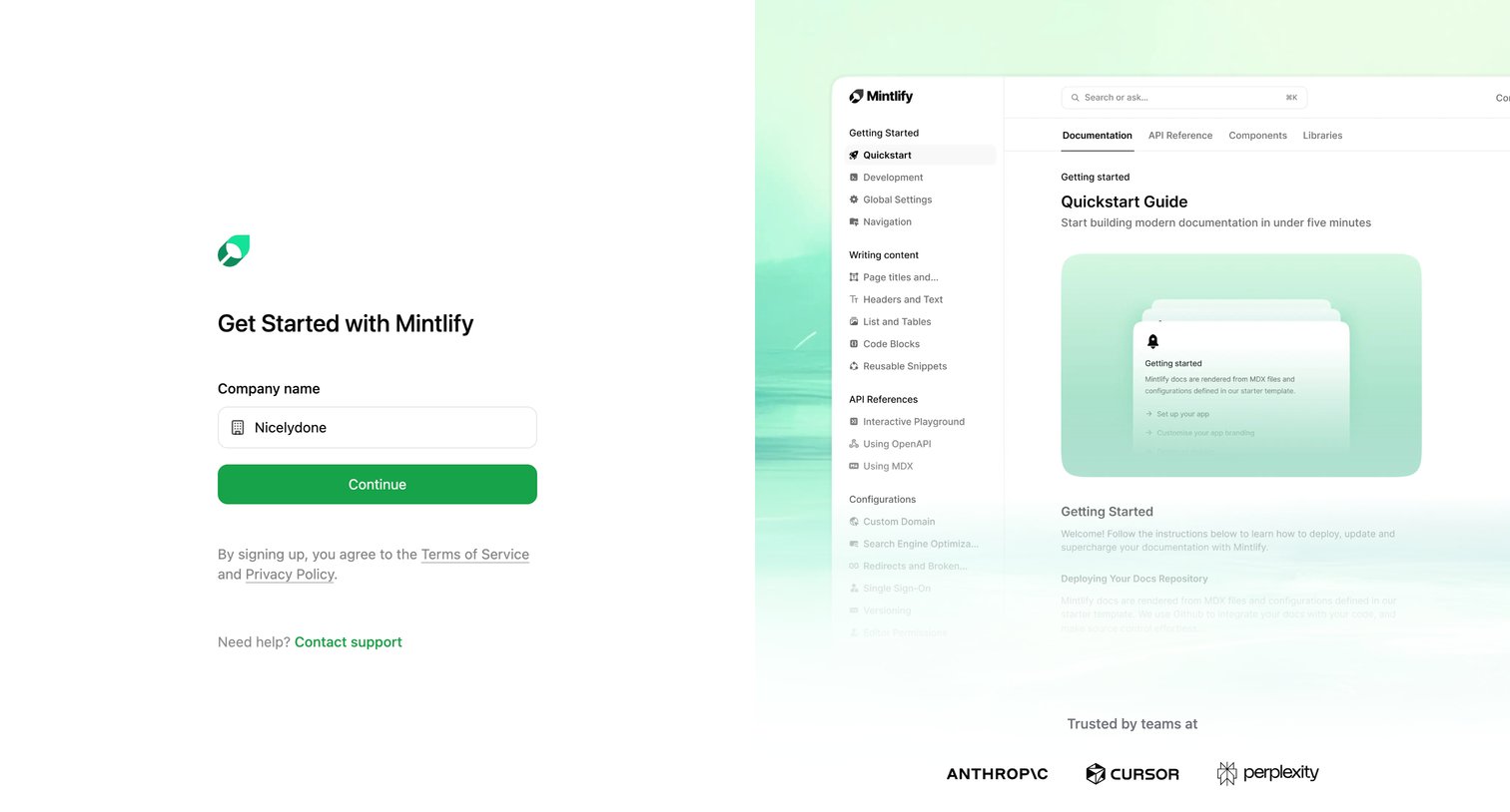 Mintlify - Sign Up - Mintlify screen