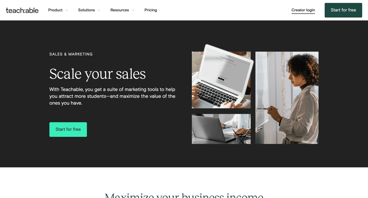 Teachable - Sales | Marketing Features - Teachable screen