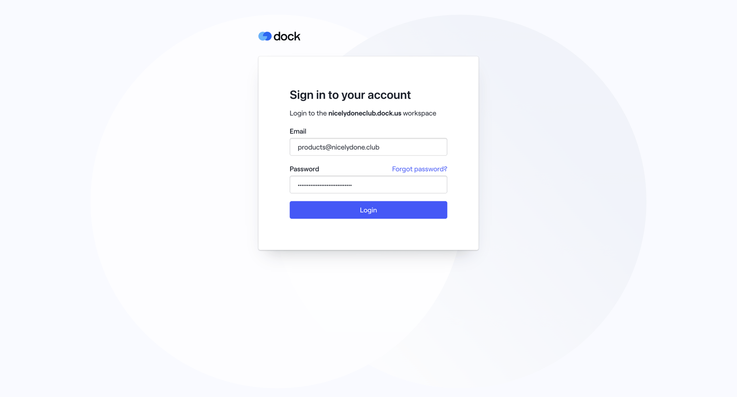 Dock - Login · Dock screen