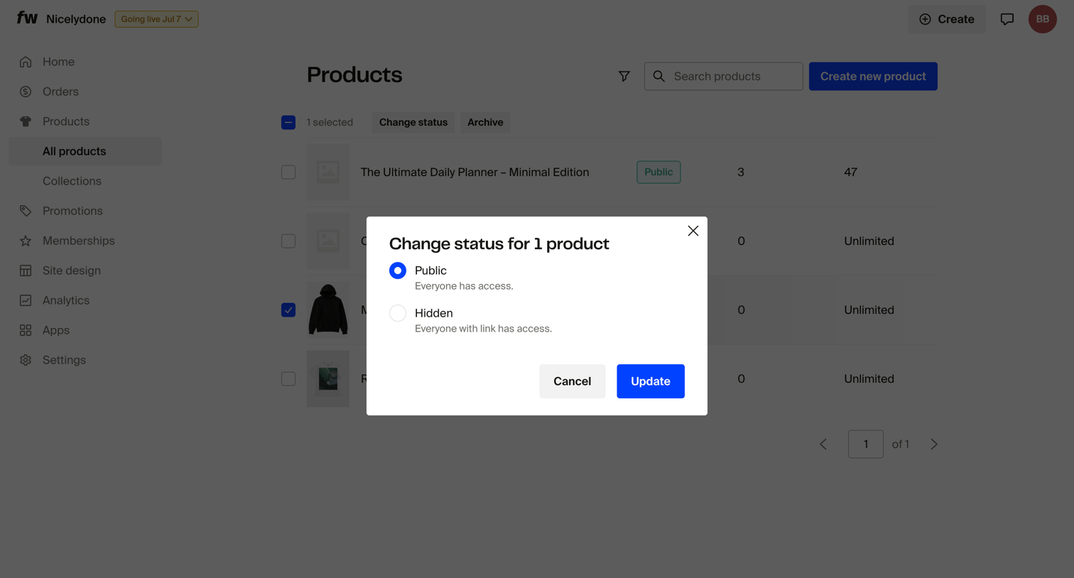 Fourthwall - Products – Dashboard screen