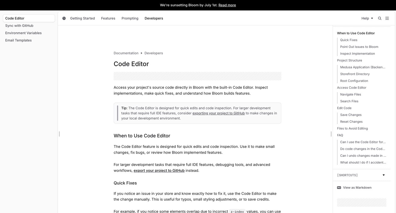 Bloom - Code Editor - Bloom Documentation screen