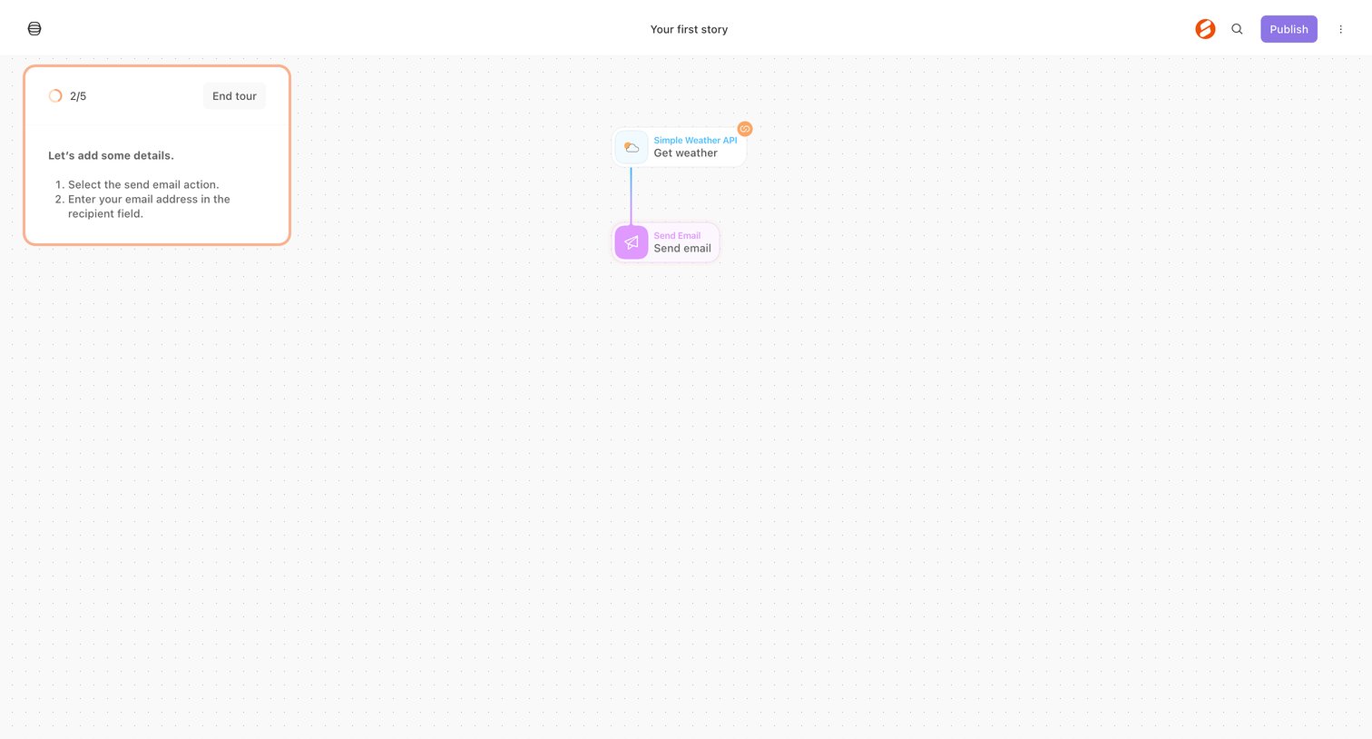 Tines - Your first story - Tines screen