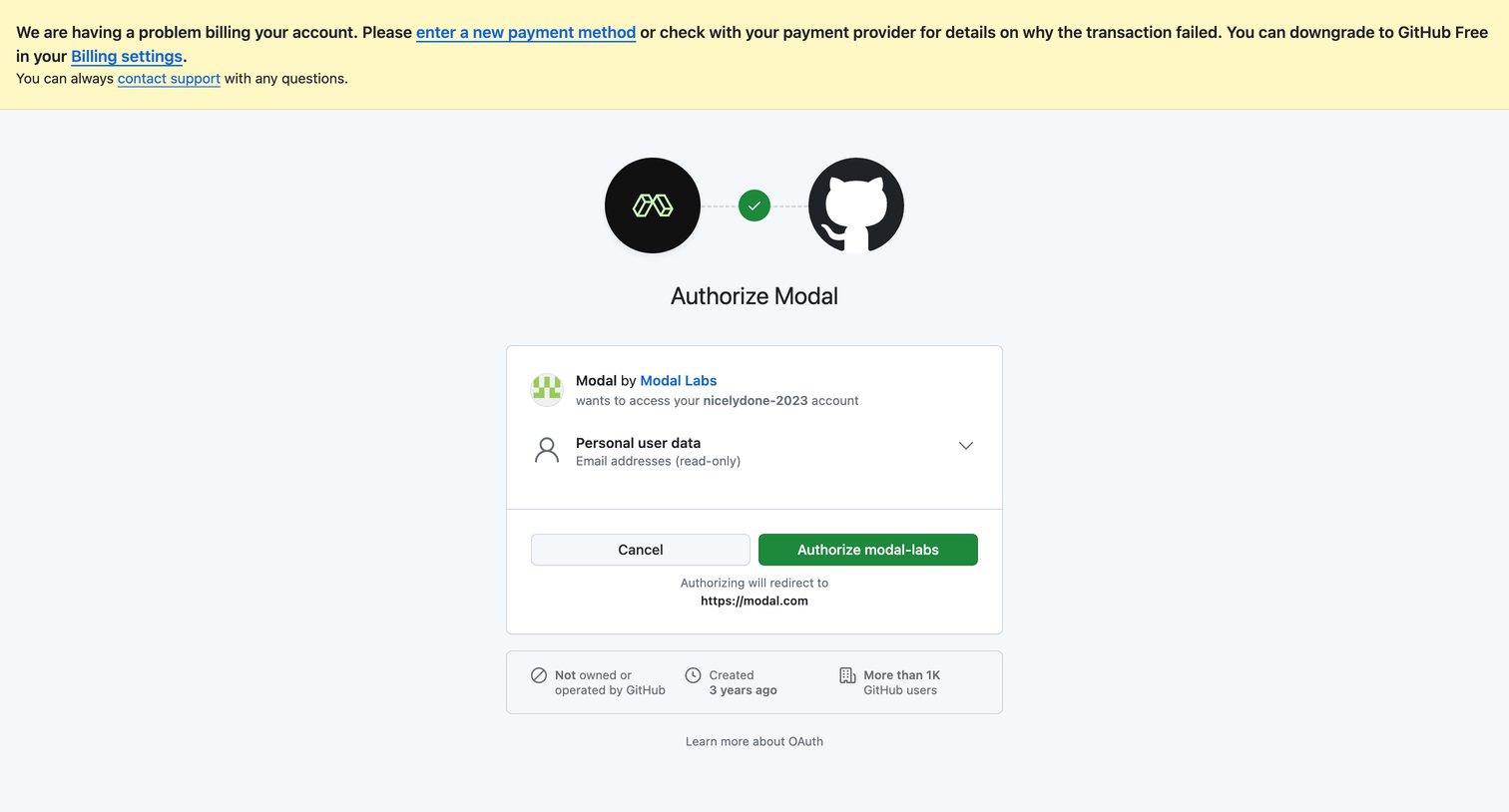 Modal - Authorize application screen