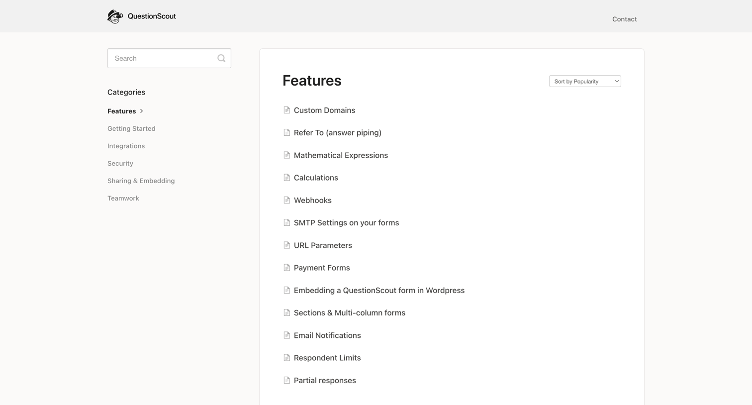 QuestionScout - Features - QuestionScout Knowledge Base screen