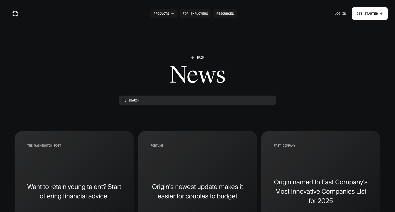 Origin Financial - News screen