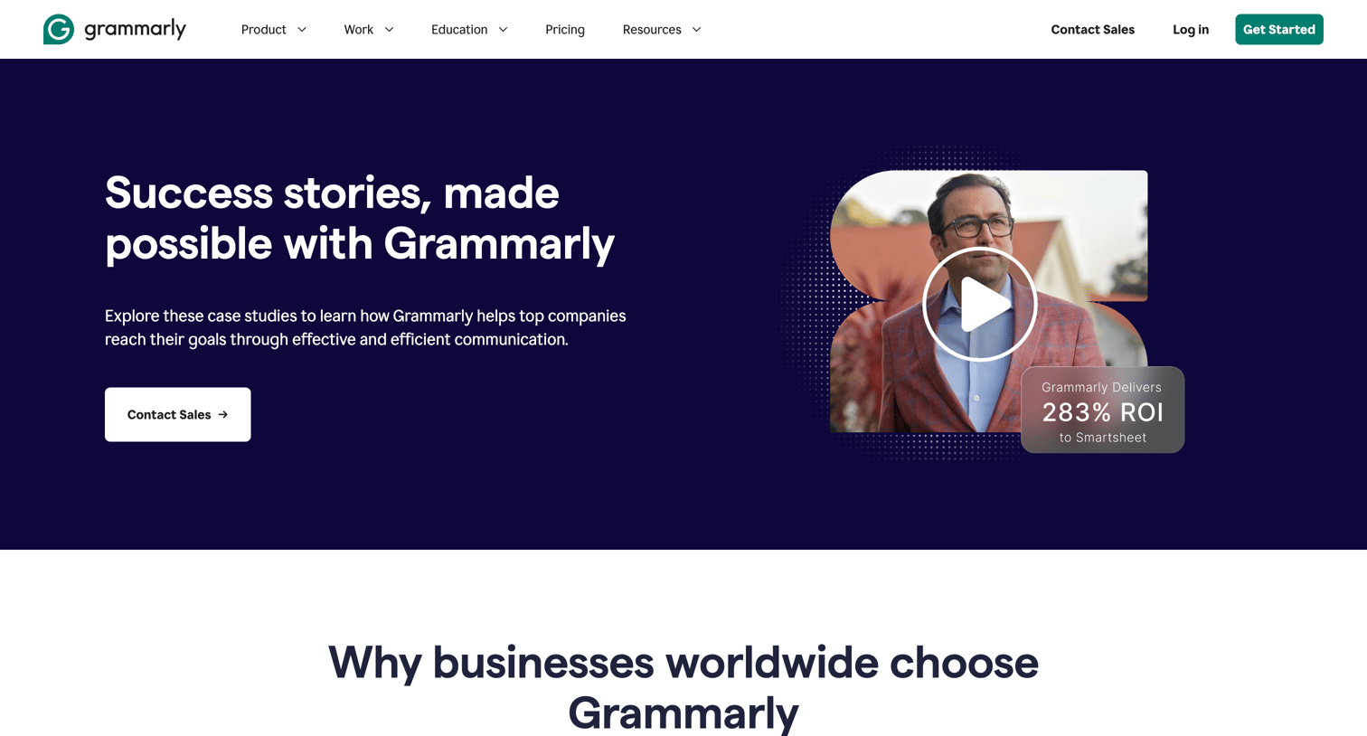 Grammarly - Success Stories, Made Possible With Grammarly screen