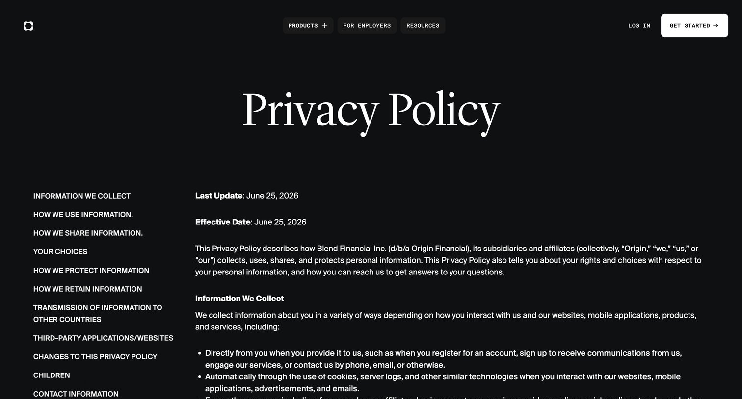 Origin Financial - Privacy Policy | Origin Financial screen