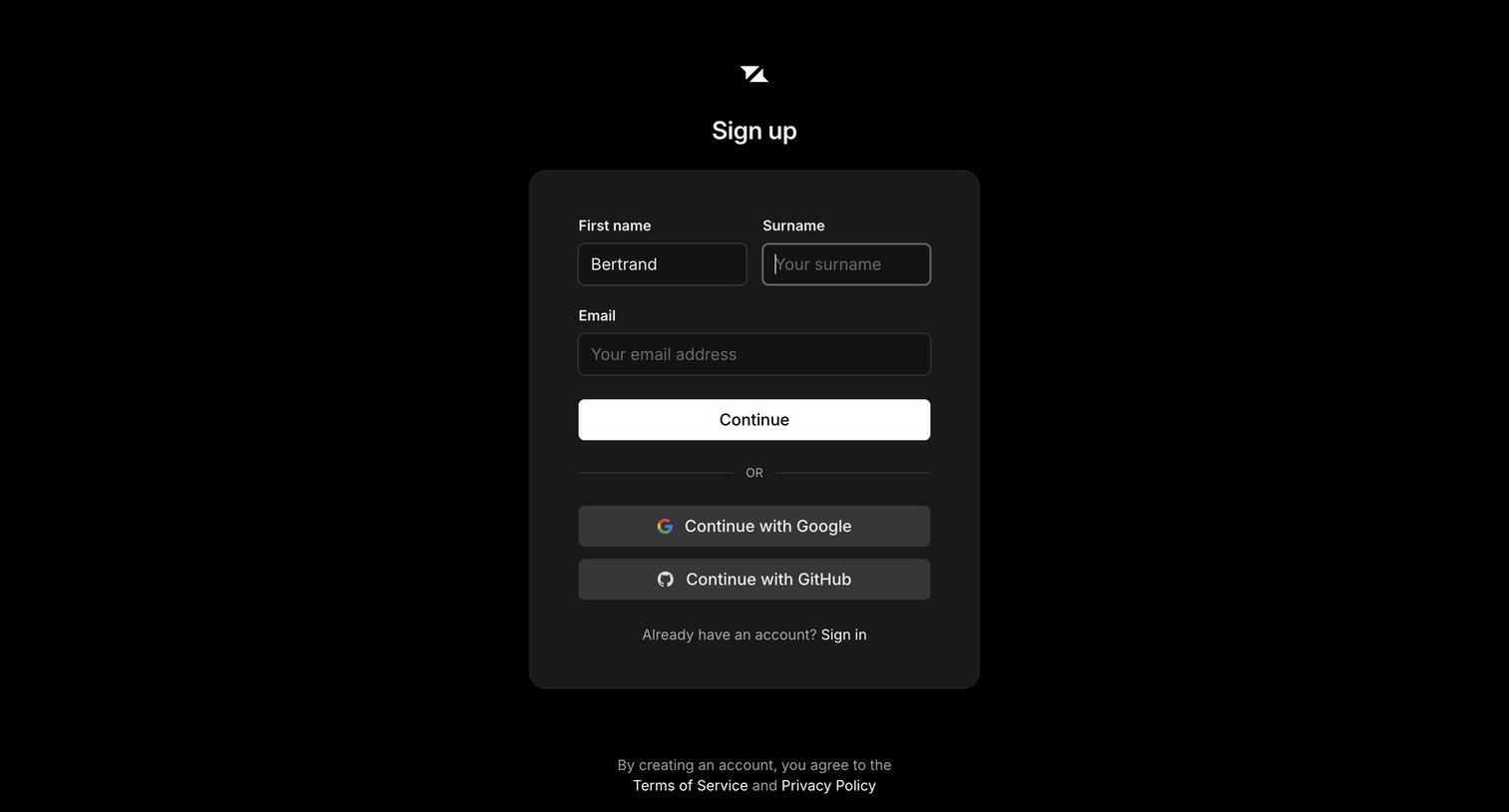 Liveblocks - Sign up screen