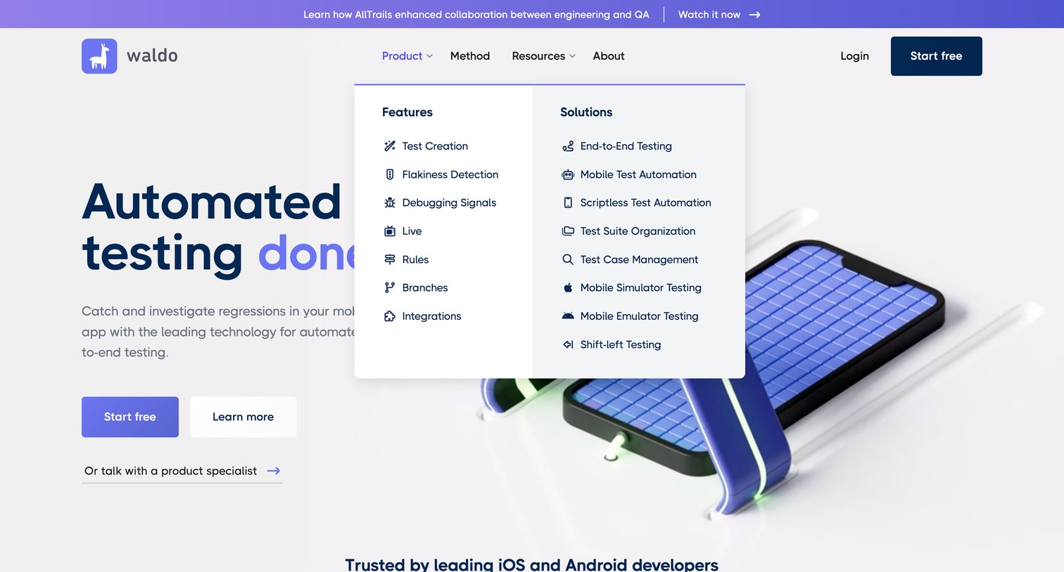 Waldo - Automated mobile testing done right | Waldo screen