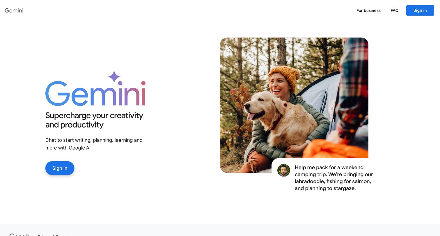 Gemini - Gemini - chat to supercharge your ideas screen
