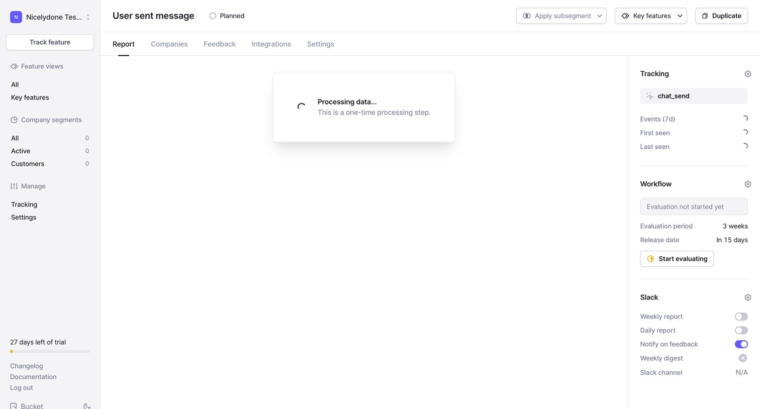 Bucket - Feature › User sent message › Report screen