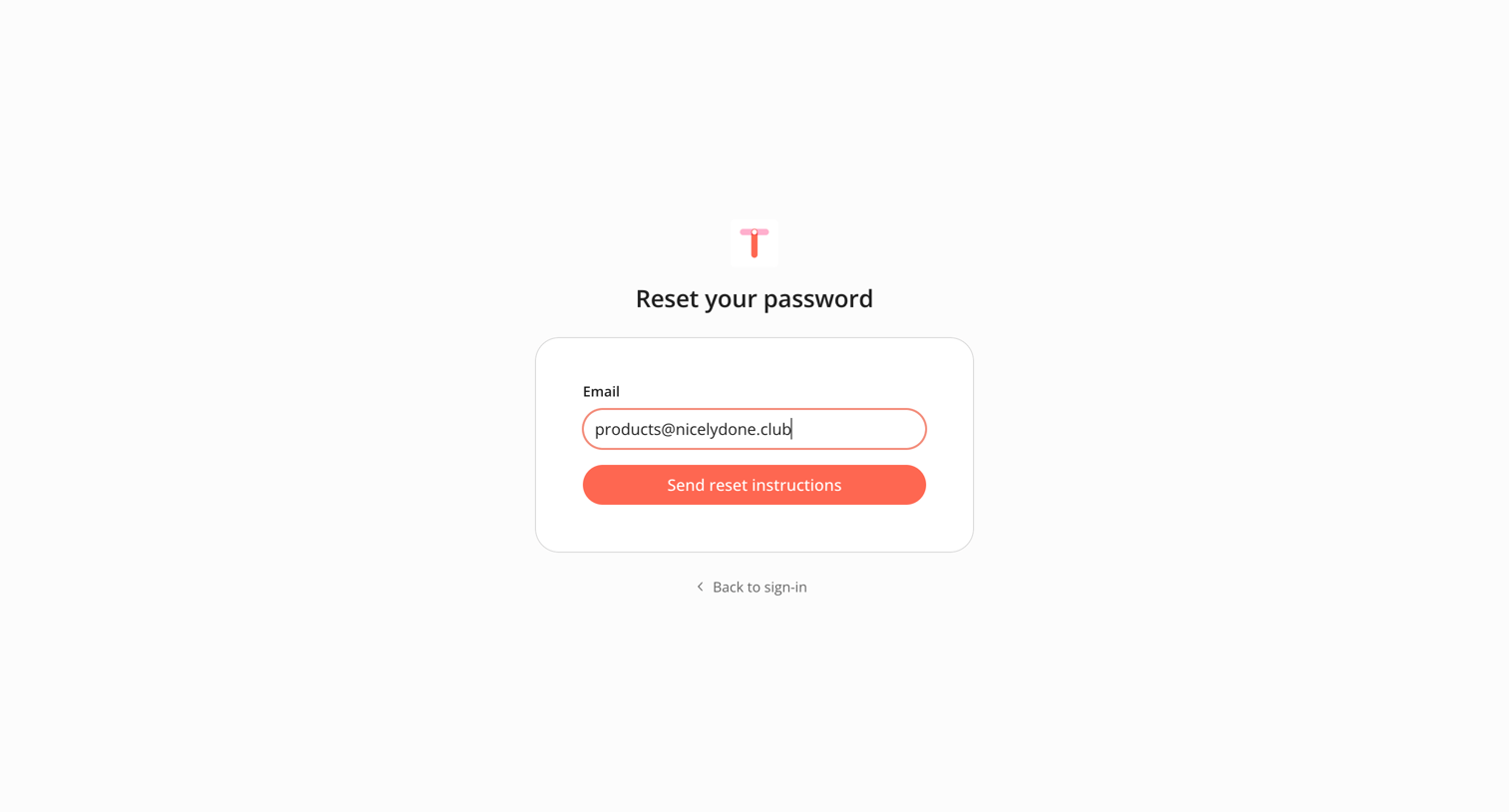 Twin - Reset your password screen