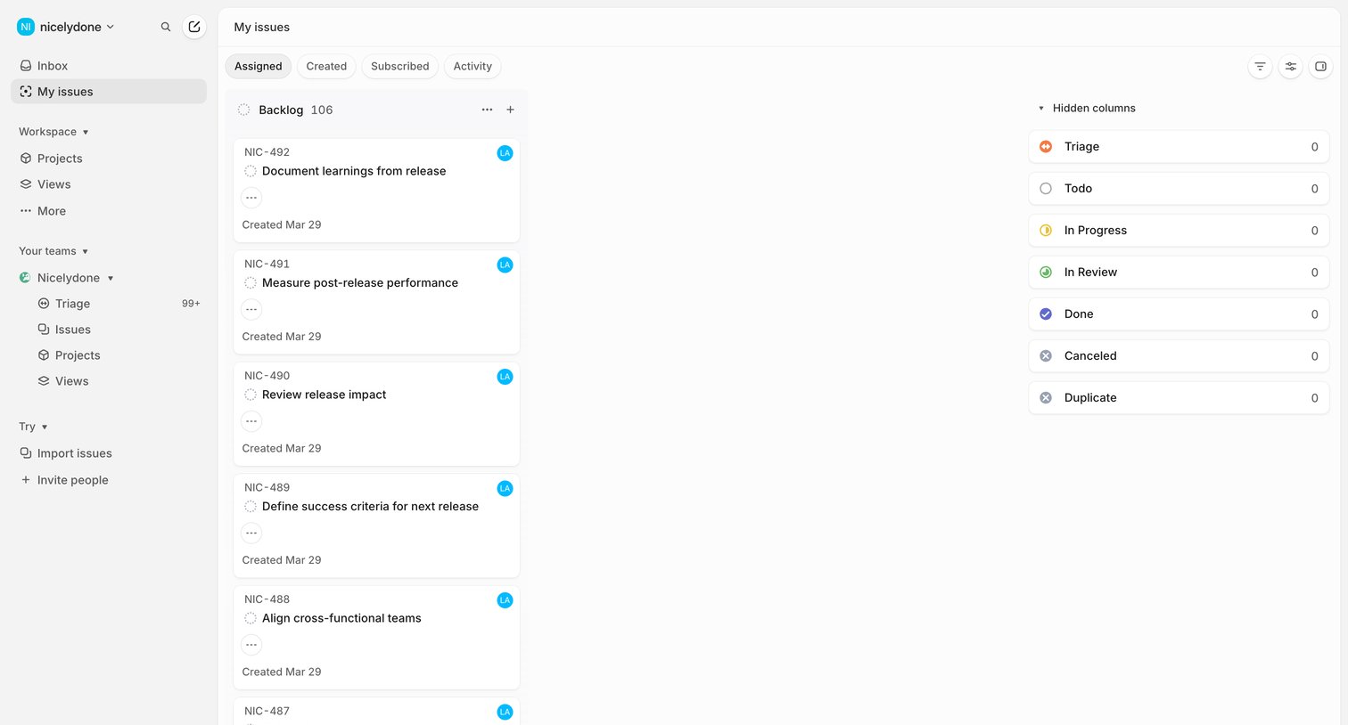 Linear - My issues › Assigned screen