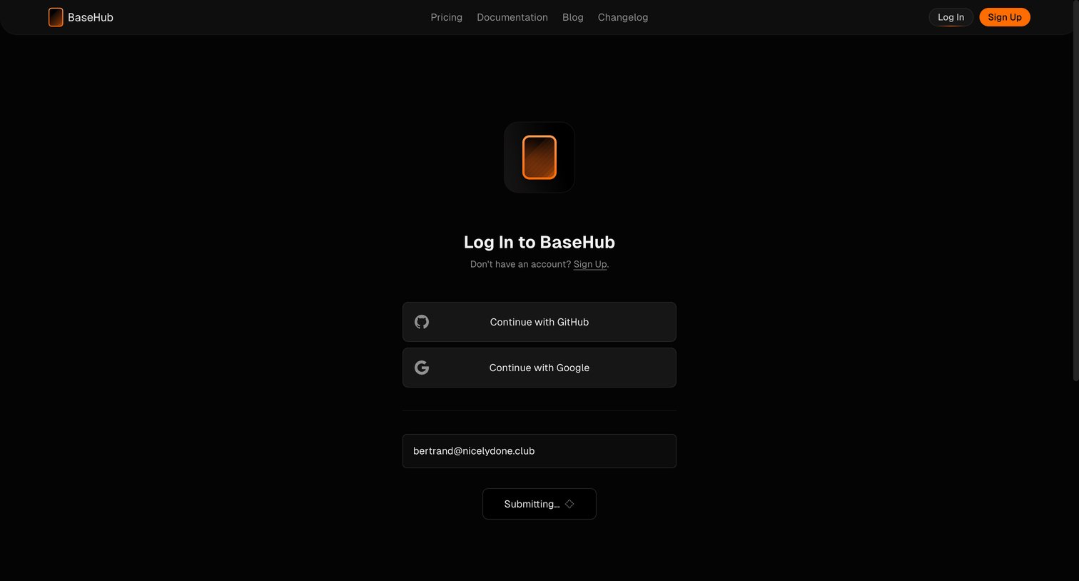 Basehub - Log In — BaseHub screen