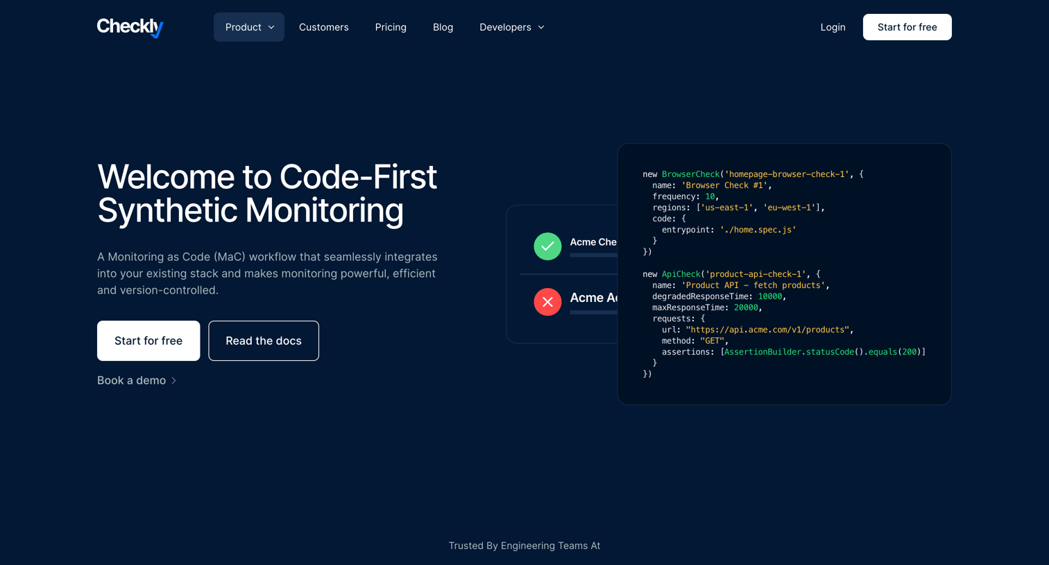 Checkly - Monitoring as Code Workflow with Checkly screen